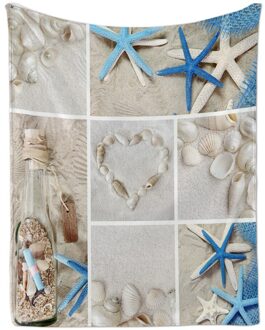 Miracille Flanellen Deken Afdrukken Blauwe Zeester Vuurtoren Helderder Parel Fleece Dekens Gooien Voor Slaapbank Beddengoed 001 / 130X150CM