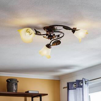 Miranda plafondlamp 3-lamps, brons brons, goud, groen, opaal