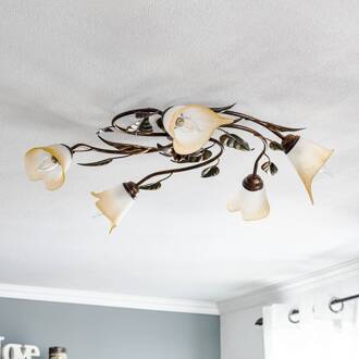 Miranda plafondlamp 5-lamps, brons brons, goud, groen, opaal