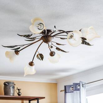 Miranda plafondlamp 6-lamps, ovaal, brons brons, goud, groen, opaal