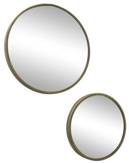Mirror Spiegels Rond Antiek Messing Set van 2 Ø45 & Ø35 Goud