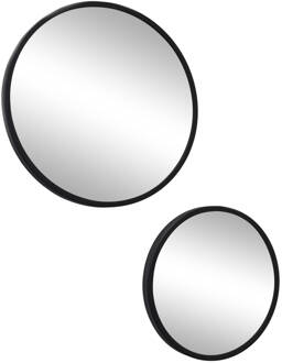 Mirror Spiegels Rond Zwart Set van 2 - Metaal - Ø45 & Ø35