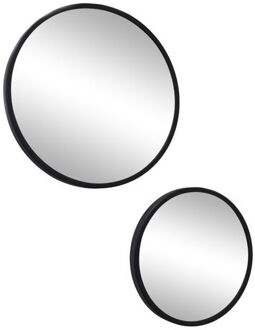 Mirror Spiegels Rond Zwart Set van 2 - Metaal - Ø45 & Ø35