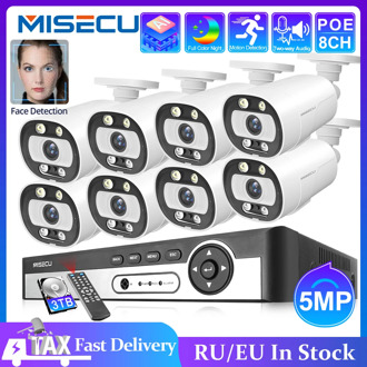 MISECU 8CH 4CH 5MP NVR POE CCTV Camera Security System Kit Two Way Audio Ai IP Camera Outdoor Color Night VisionSurveillance Set