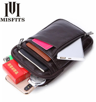 MISFITS 100% Crazy Horse Leather Male Waist Packs Phone Pouch Bags Fashion Crossbody Shoulder Bag Man Fanny Pack Phone Purse