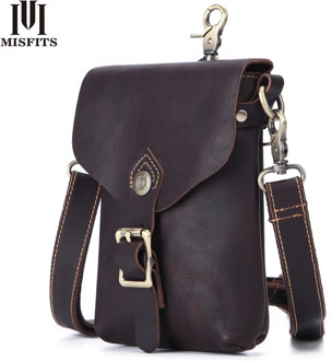 MISFITS Fashion Soft Genuine leather Men Belt Bag Unisex High-quality waist bag Anti-theft Large Capacity travel Hiking Hip Pack