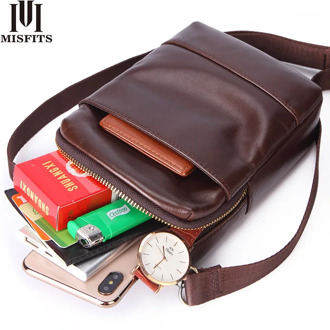 MISFITS Genuine Leather Men's Waist Packs Phone Pouch Fashion Crossbody Anti-theft Large Capacity Hip Pack Phone Purse