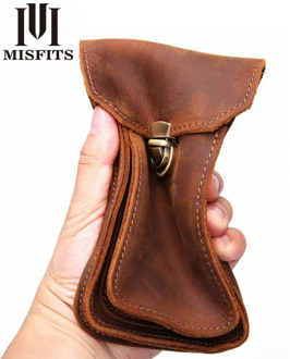 MISFITS men's genuine Genuine leather waist bags travel fanny pack leather belt Large Capacity Phone Purse Bags Mini Hip Pack
