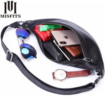 MISFITS Men's Genuine Leather Messenger Shoulder Chest Purse Bum Hip Belt Phone and Credit Cards Hiking Travel Male Hip Pack