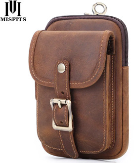 MISFITS Men's Genuine Leather Waist Bag Large Capacity Zipper Hasp Anti-Theft Many Compartments Hip Pack Pocket Handmade