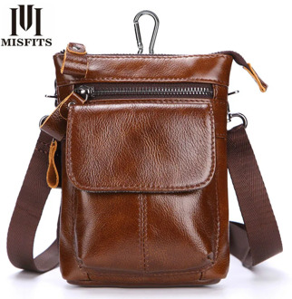 MISFITS Men's Waist Bags Genuine Leather Man Chest Bag Fashion Crossbody Shoulder Many Compartments Large Capacity Phone Purse