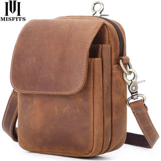 MISFITS MISFITS Men's Fashion Retro Leisure waist bag Large Capacity Genuine leather Crossbody Shoulder Bag Hip Pack Bags Mini