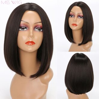 Miss Pruik Korte Rechte Ombre Roze Hittebestendige Bob Pruik Voor Vrouwen Zwart Ombre Kleur Synthetisch Haar #1