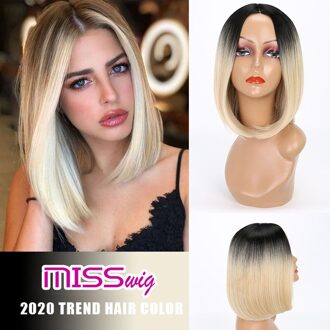 Miss Pruik Korte Rechte Ombre Roze Hittebestendige Bob Pruik Voor Vrouwen Zwart Ombre Kleur Synthetisch Haar 1B/27HL