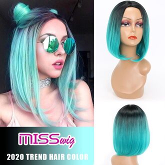 Miss Pruik Korte Rechte Ombre Roze Hittebestendige Bob Pruik Voor Vrouwen Zwart Ombre Kleur Synthetisch Haar T1B/4/30