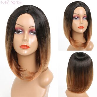 Miss Pruik Korte Rechte Ombre Roze Hittebestendige Bob Pruik Voor Vrouwen Zwart Ombre Kleur Synthetisch Haar T27/30/4