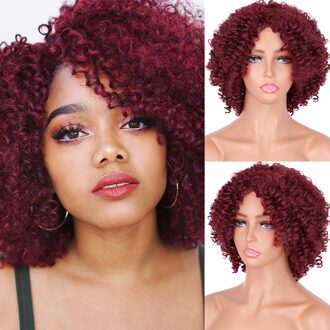 Miss Pruik Lange Zwarte Kinky Krullend Pruik Met Pony Geschikt Voor Afrikaanse Vrouwen Zwart/Bruin/Rood Synthetische Pruik dagelijkse Slijtage Pruik T27/30/4