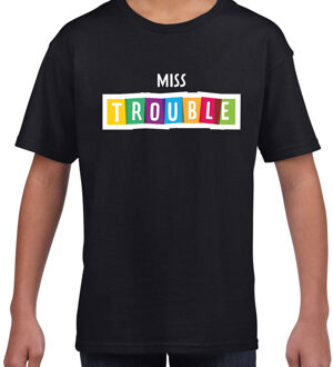 Miss trouble fun tekst t-shirt zwart kids M (134-140)