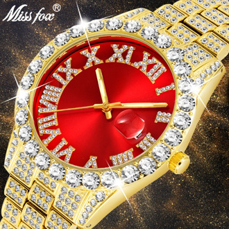 MISSFOX Men's Watches 2020 Modern Diamond Waterproof Red Watch Men Top Brand Luxury 18k Gold Man Watch Analog Quartz Watch Men