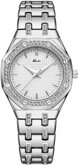 Missfox Platina Horloge Voor Gentlewoman Sieraden Band Volledige Diamond Bezel Horloge Lady Dress Waterdichte Quartz Horloges Vrouwen 2717-S