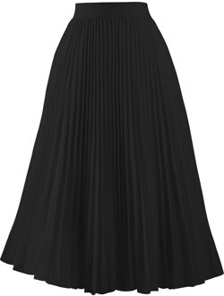Misshow Elastische Hoge Taille Vrouwen Rok Toevallige Vintage Effen Geplooide Midi Rokken Lady Zwart Roze Mode Eenvoudige Saia Mujer Faldas zwart / L