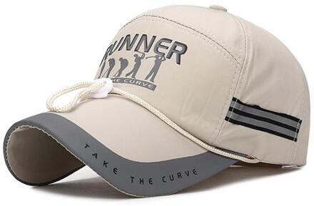 Missky Mannen Baseball Cap Zonnebrandcrème Wind-Proof Touw Snel Droog Brief Reflecterende Strip Outdoor Toevallige Mannelijke Hoed Beige