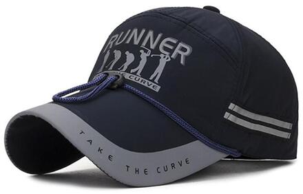 Missky Mannen Baseball Cap Zonnebrandcrème Wind-Proof Touw Snel Droog Brief Reflecterende Strip Outdoor Toevallige Mannelijke Hoed donker blauw