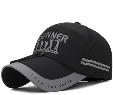 Missky Mannen Baseball Cap Zonnebrandcrème Wind-Proof Touw Snel Droog Brief Reflecterende Strip Outdoor Toevallige Mannelijke Hoed zwart