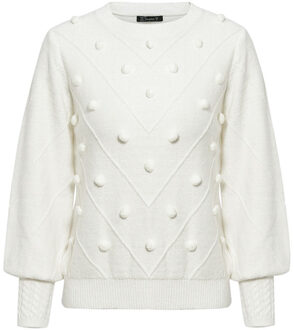 Misswim Elegante pompon witte trui vrouwen invierno Lantaarn mouw gebreide trui vrouwelijke trui Dames jumper Streetwear S19ST0618-1 / S