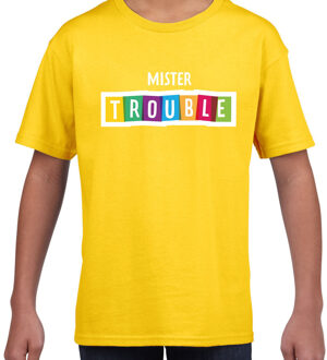 Mister trouble fun tekst t-shirt geel kids M (134-140)