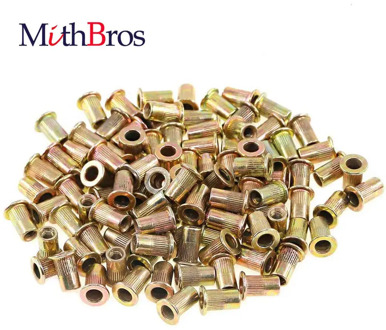 MithBros 300pcs M3 M4 M5 M6 M8 M10 Flat Rivet Nuts Zinc Plated Carbon Steel Insert Head Threaded Nuts