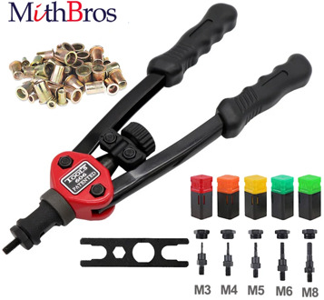 MithBros Rivet Gun Hand Rivet Nut Tool Blind Riveter Rivet Nut Setter Kit for Inserting Threaded Nut Rivet with 5pcs Mandrels