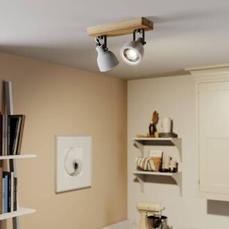 Mitis plafondlamp, dennenhout, 2-lamps grijs, hout donker
