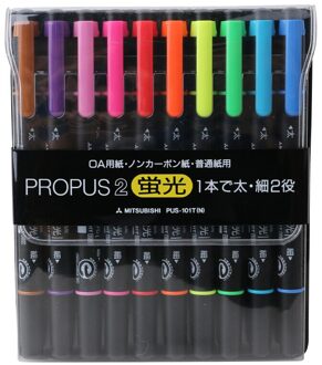 Mitsubishi Uni PUS-101T Markers & Markeerstiften Dual Head Markeerstift Marker Pen Kunst Schilderen Kantoor & School Supplies 10 kleuren