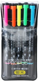 Mitsubishi Uni PUS-101T Markers & Markeerstiften Dual Head Markeerstift Marker Pen Kunst Schilderen Kantoor & School Supplies 5 kleuren