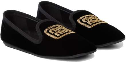 Miu Miu Logo Fluwelen Ballerina's Zwart