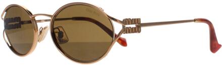 Miu Miu Ovale Dames Zonnebril Brass Goud Donkerbruin MU52YS