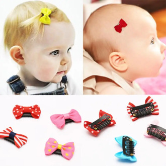 Mix 10Pcs/lot Bow Baby Hair Clips Mini BB Print Solid Strip Knot Ribbon Multi Metal Cartoon Hairpins For Girls Hair Accessories