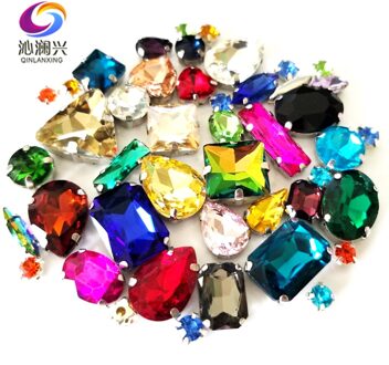 Mix 25 verschillende kleuren Super schoonheid top glas crystal plaksteen naaien klauw steentjes, diy/Kleding accessoires 50 stks