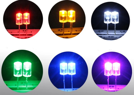 MIX 7colors Trhough Hole Flat Top Concave 5MM LED Diode Light Beads For Led strip, garland lighting source etc