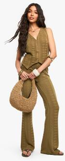 Mix And Match Gehaakte Getextureerde Broek Met Patroon, Khaki - 44