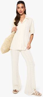 Mix And Match Gehaakte Textuur En Gebreid Broek, Cream - 40
