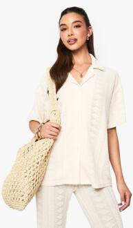 Mix En Match Gehaakte, Getextureerde En Met Patroon Gebreide Overhemd, Cream - 38