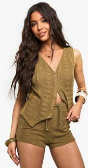 Mix En Match: Gehaakte, Getextureerde Short Met Patroon, Khaki - 38