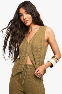 Mix En Match Getextureerde Gebreide Gilet Met Patroon, Khaki - 38
