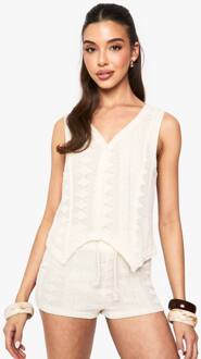 Mix En Match Textuurrijk Gebreide Gilet Met Patroon, Cream - 42