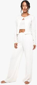 Mix & Match Bloemenprint Soft Rib Wijde Pijp Pyjamabroek, White - 44