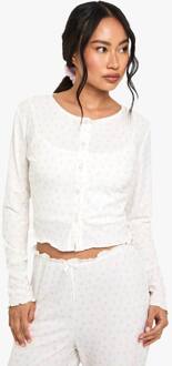 Mix & Match Pyjama Top Met Bloemenprint, Zachtgeribbelde Stof En Doorlopende Knoop, Lange Mouwen, White - 34