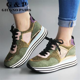 Mixed color ladies sneakers casual luxury designer sneakers with glitter women fashionable shoes black suede leather insole plus