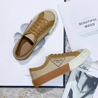 Mixed Color Women Platform Shoes High Quality Canvas Shoes Women Lace Up Low Top Chunky Sneakers Fashion White Shoes New 2020